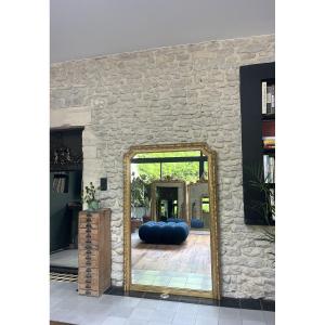 Antique Beaded Mantelpiece Mirror 168.5/111.5cm Gilded With Gold Leaf, Mantelpiece Trumeau