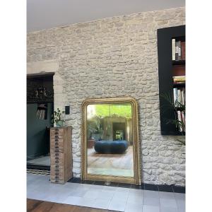 Antique Mantel Mirror 142/102.5cm Louis-philippe Beaded Gilded With Gold Leaf, Trumeau