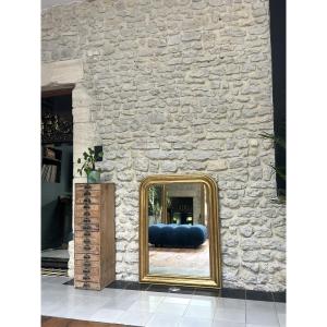 Antique Mirror 98.5/74cm Louis Philippe Gilded With Gold Leaf And Geometric Decorations