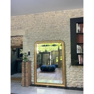 Miroir ancien Louis-Philippe 172cm/121cm doré à la feuille d’or, trumeau de cheminée floral