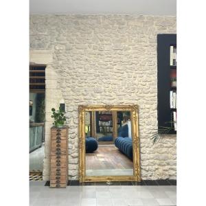 Miroir ancien de cheminée époque Empire 128/102,5cm, glace au mercure, trumeau de cheminée