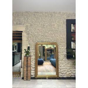 Miroir Louis-Philippe perlé 148,5/99,5cm, glace au mercure , trumeau de cheminée