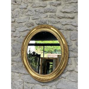 Oval Mirror With Floral Molding, 59/50.5 Cm, Gilded With Gold Leaf, Late 19th Century, Glass