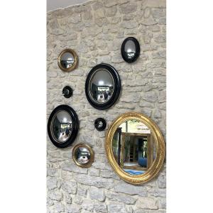 Black And Gold Witch's Mirror, Curiosity Mirror, Gilded With Gold Leaf, Oval Mirror