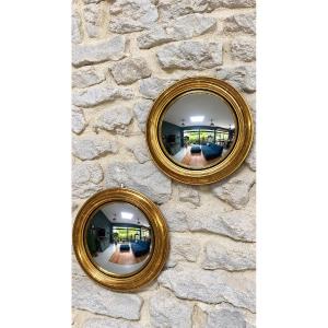 Pair Of Antique Witch Mirrors Gilded With 22.5 Cm Gold Leaf, Antiques, Curiosities