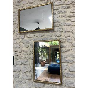 Paire de miroir ancien 58/40,5cm doré à la feuille d’or, glace mercure, moulure onde