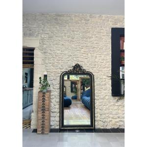Miroir Louis-Philippe à fronton époque Napoléon III 157,5/84,5cm, trumeau de cheminée fin 19em