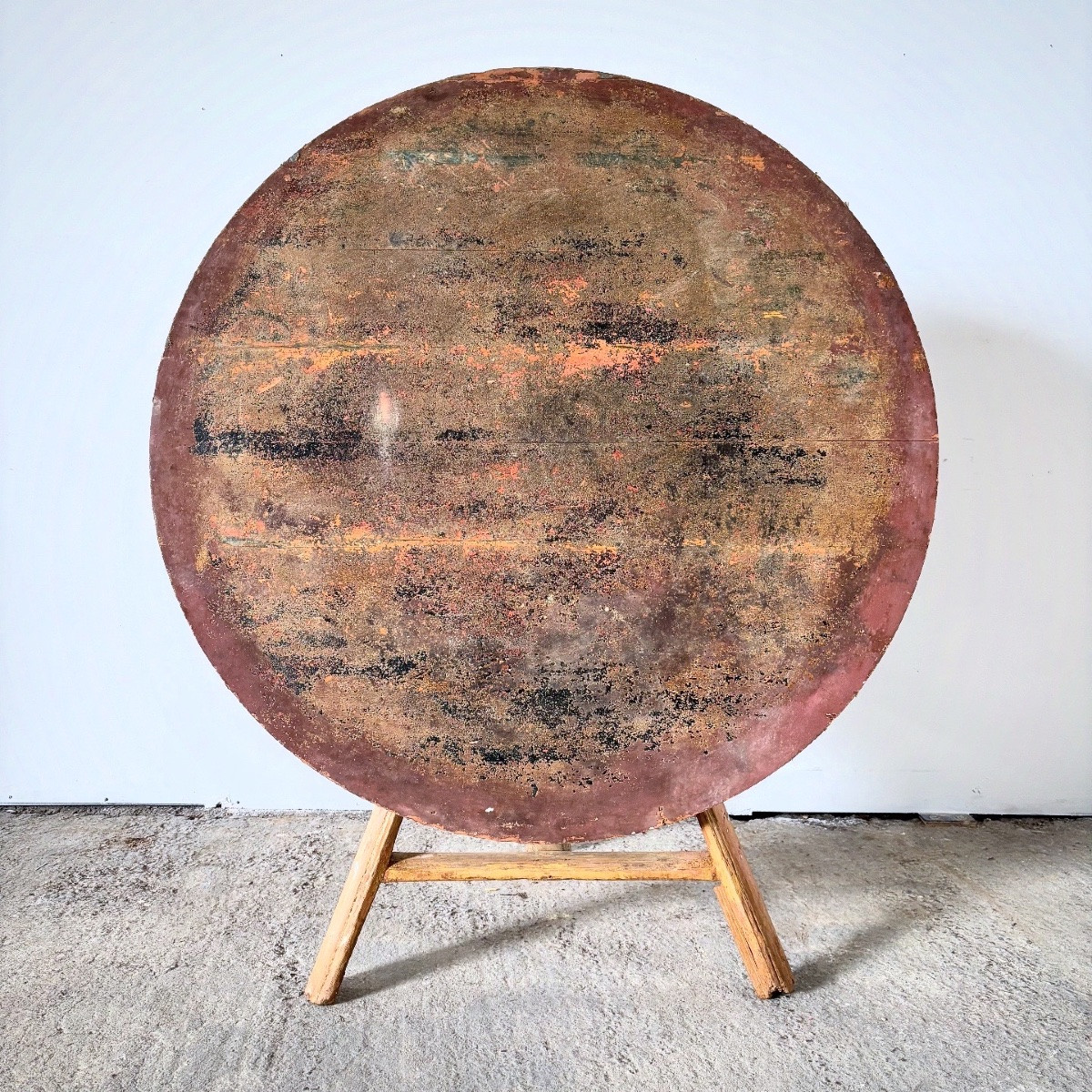 19th Century Dutch Tavern Round Cricket Table With Lovely Patina-photo-2