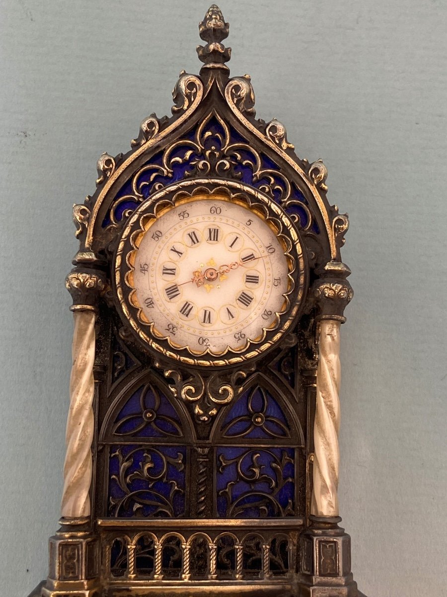 Pendulette En Argent Massif émaillé, Vers 1890-1910, Allemagne -photo-4