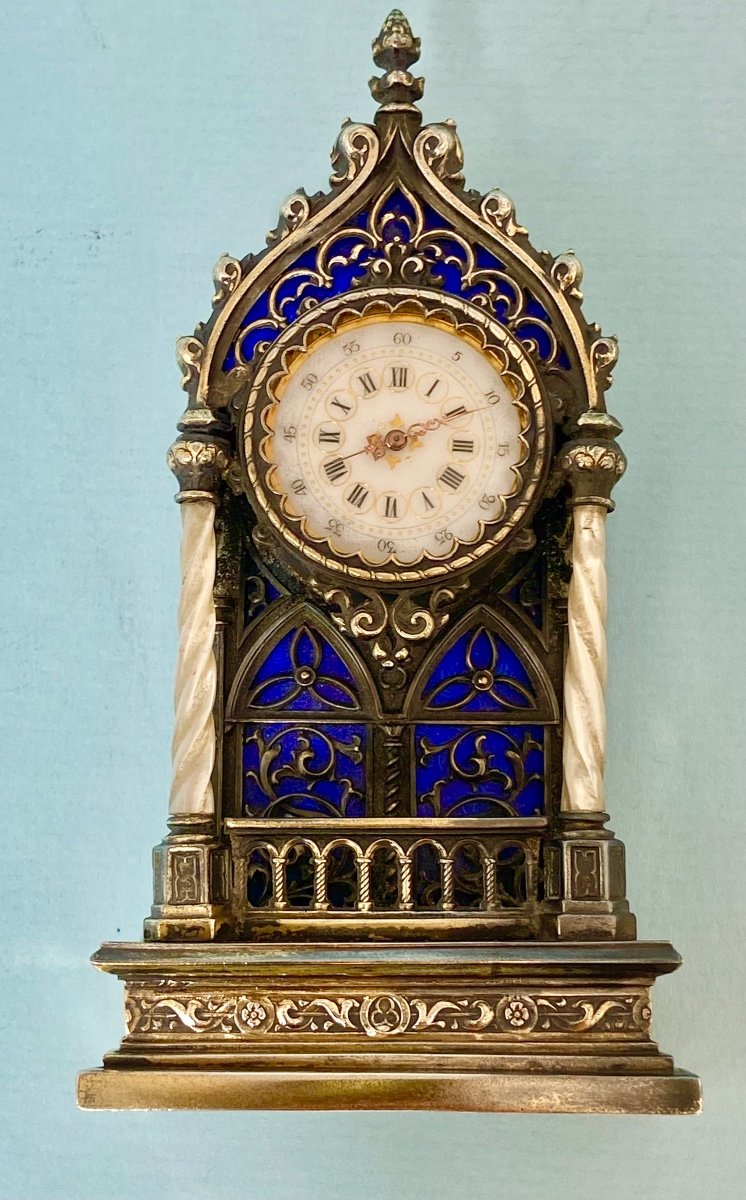 Pendulette En Argent Massif émaillé, Vers 1890-1910, Allemagne -photo-5