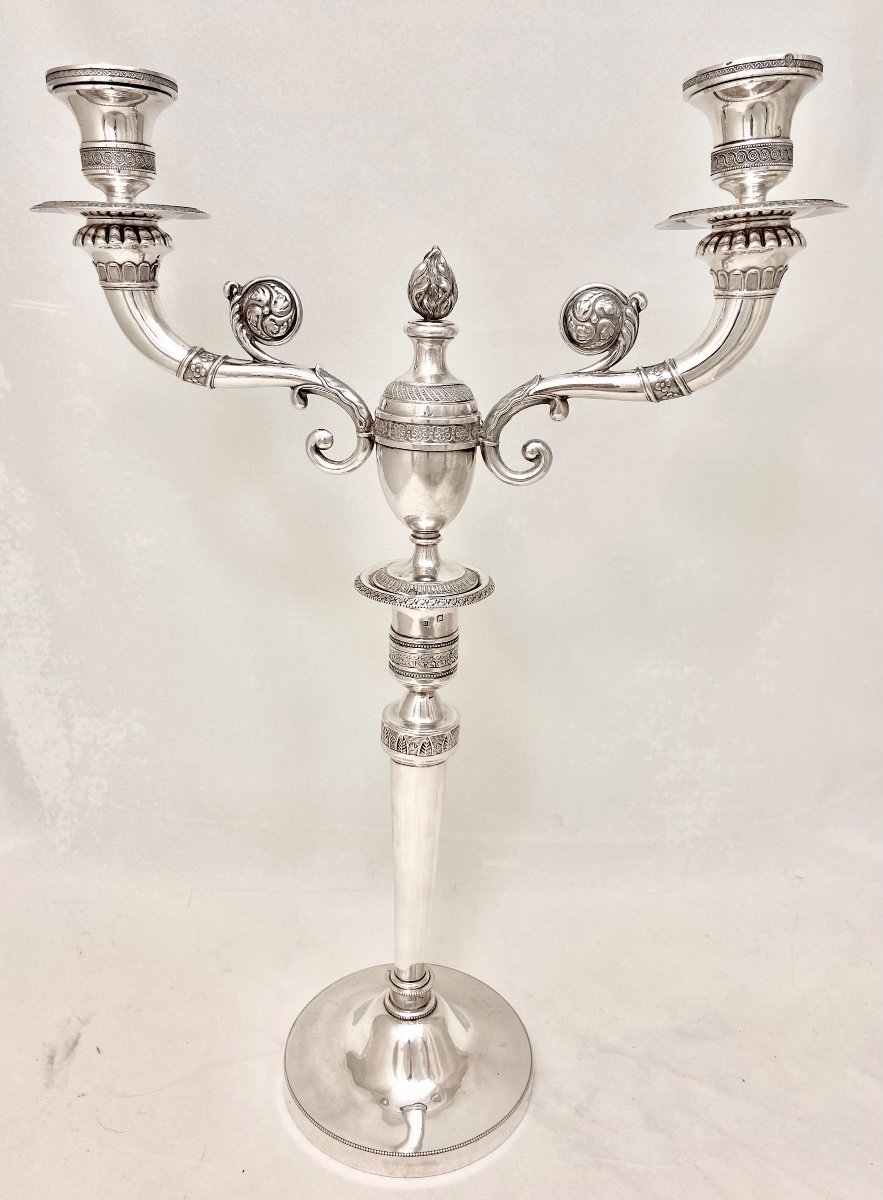 Pair Of Empire Candelabra, Sterling Silver, Liège  1814-1831-photo-2