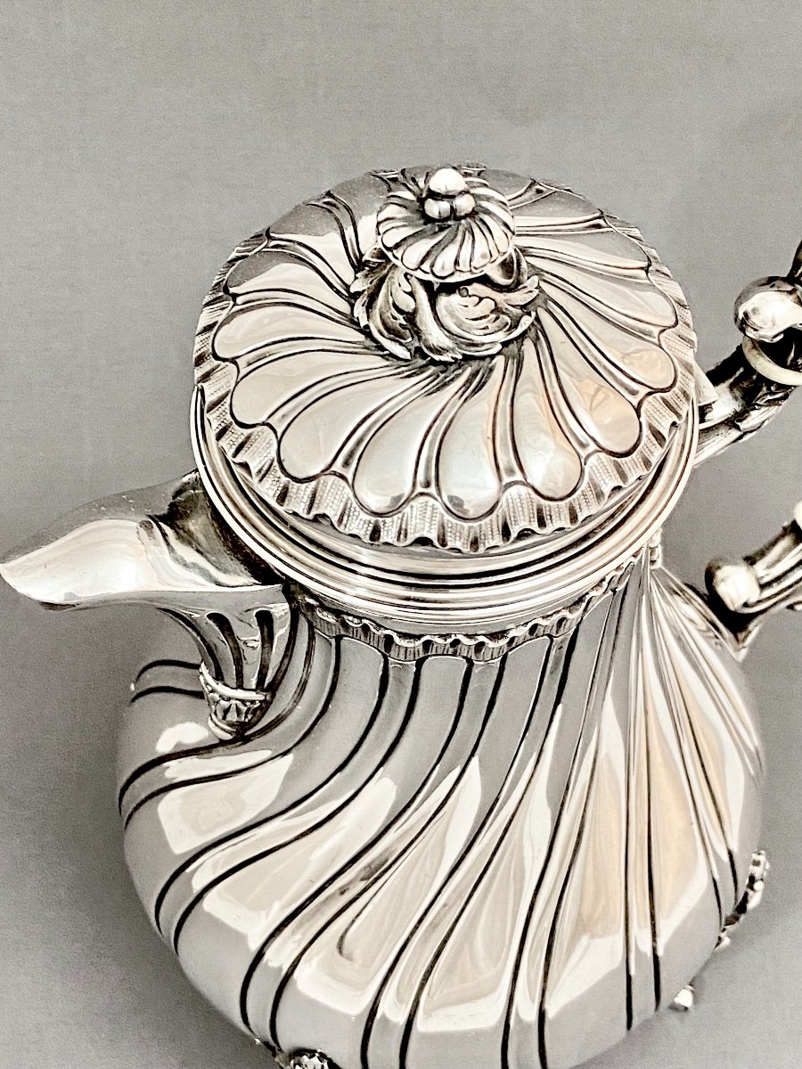 Louis XV Coffee Pot, Sterling Silver, Paris, 1880-1900, Le Bouquet Orfèvre-photo-4