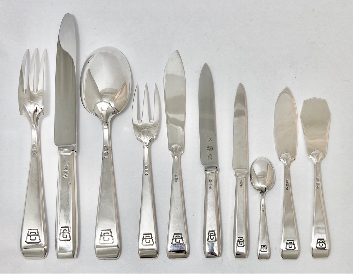 Cutlery Set Gioconda, Phillippe Wolfers 1923-25, 950\% Sterling Silver-photo-2