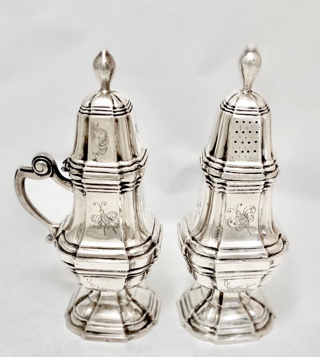 Caster And Mustard Pot Louis XIV, Sterling Silver, 21st Century-photo-4