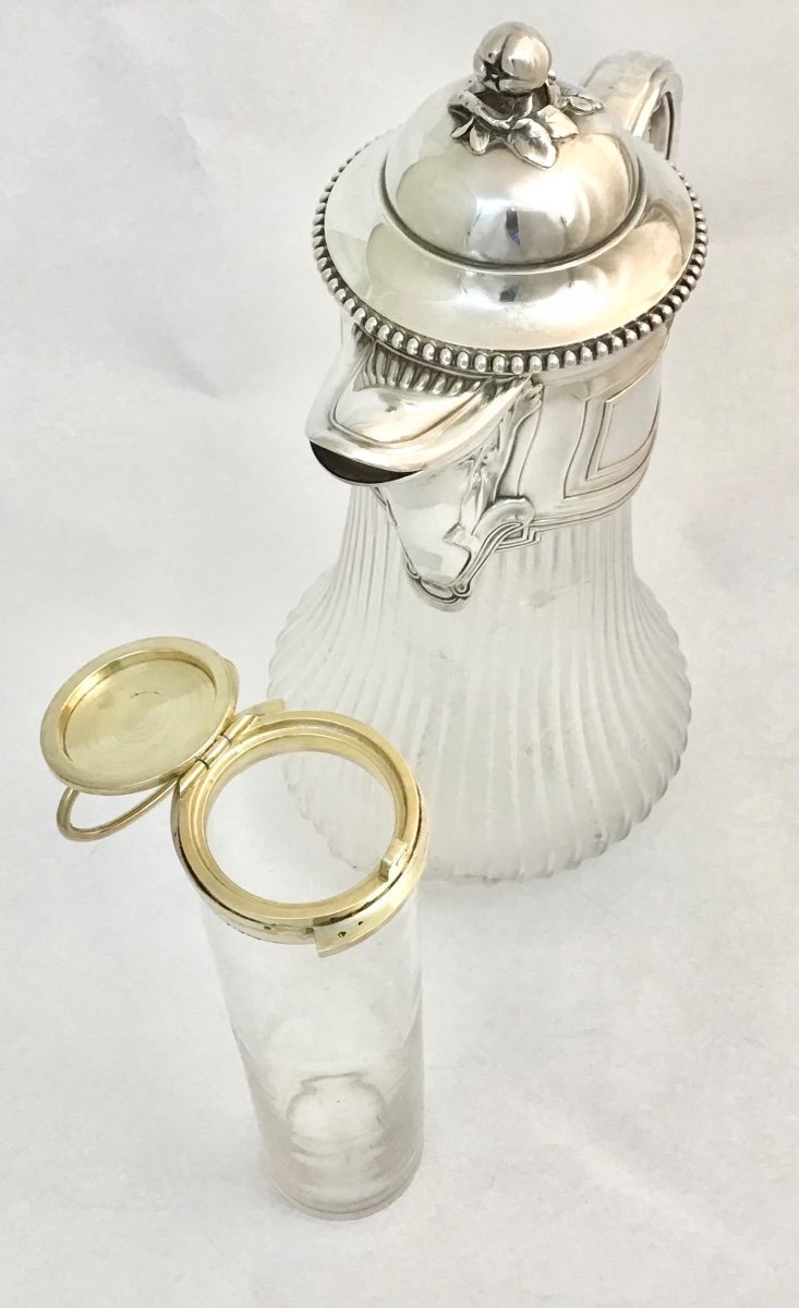 Cooling Carafe, France 1900-1910, Silver And Cut Crystal-photo-3
