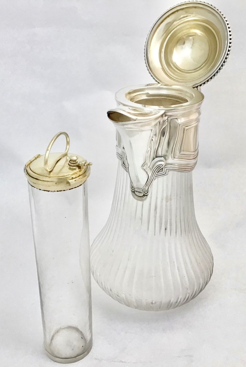 Cooling Carafe, France 1900-1910, Silver And Cut Crystal-photo-8