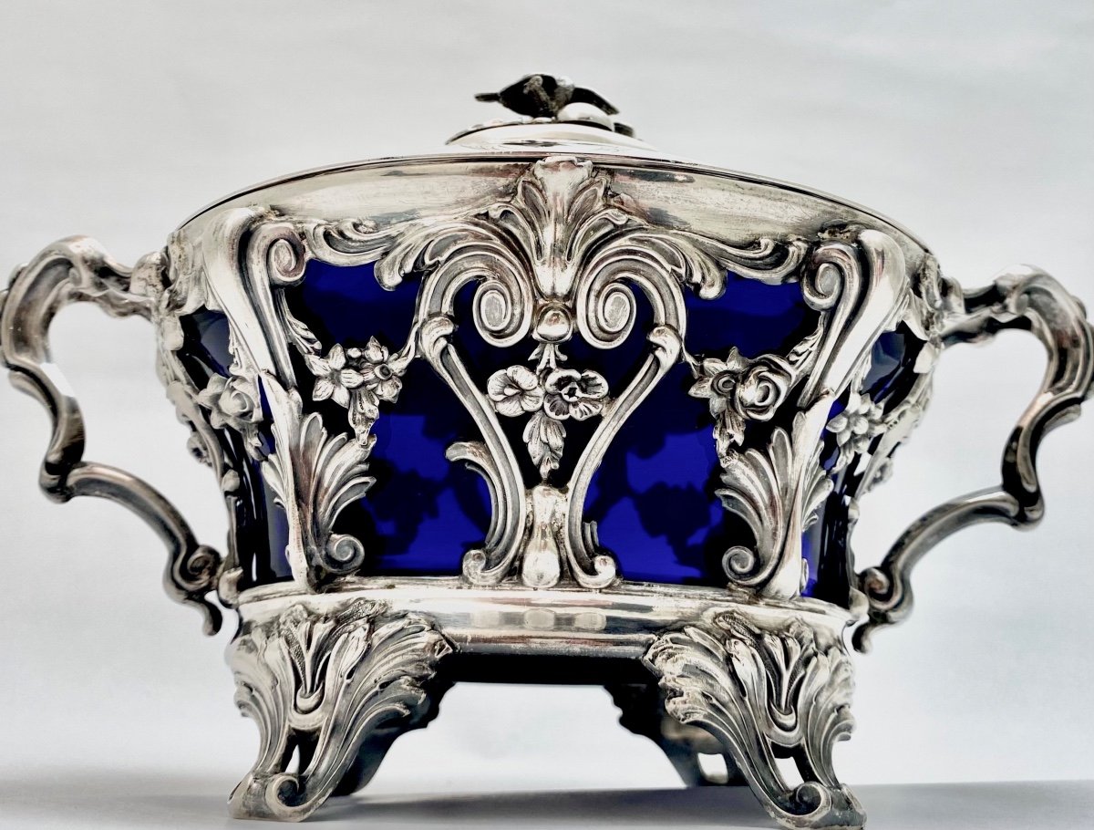 Large Napoleon III Sugar Bowl, Sterling Silver, France Circa 1850, Bezel-photo-2