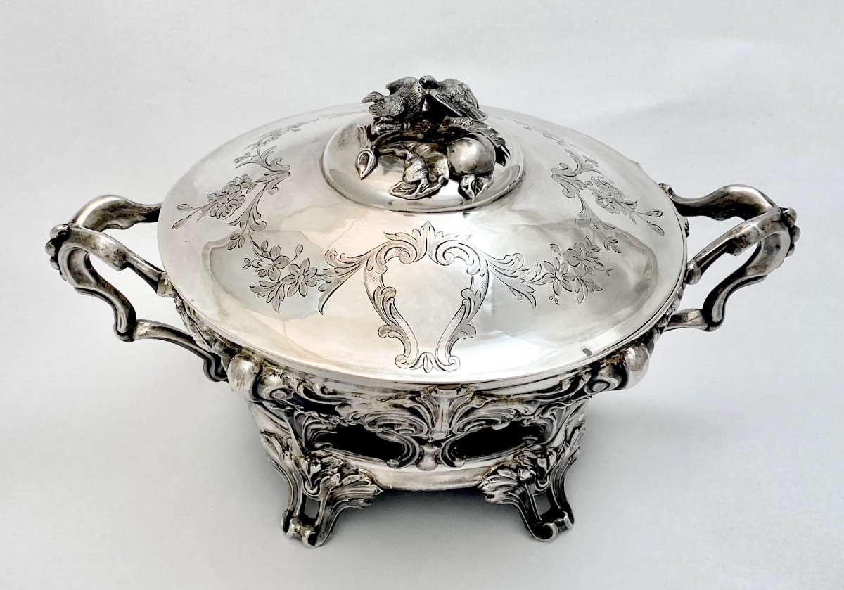 Large Napoleon III Sugar Bowl, Sterling Silver, France Circa 1850, Bezel-photo-6