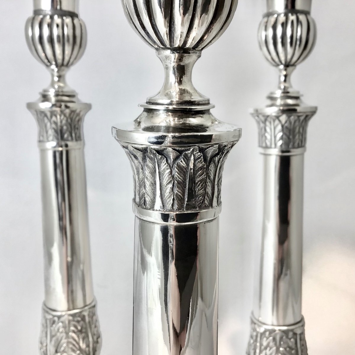 Trois Flambeaux Empire , Schott, Francfort 1811-1822, Argent Massif -photo-4