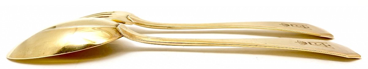 King Albert I And Queen Elisabeth Of The Belgians, 12 Table Cutlery In Vermeil, Delheid Frères-photo-2