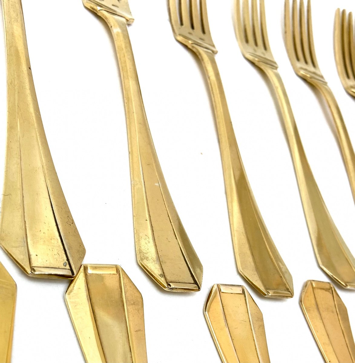 King Albert I And Queen Elisabeth Of The Belgians, 12 Table Cutlery In Vermeil, Delheid Frères-photo-3