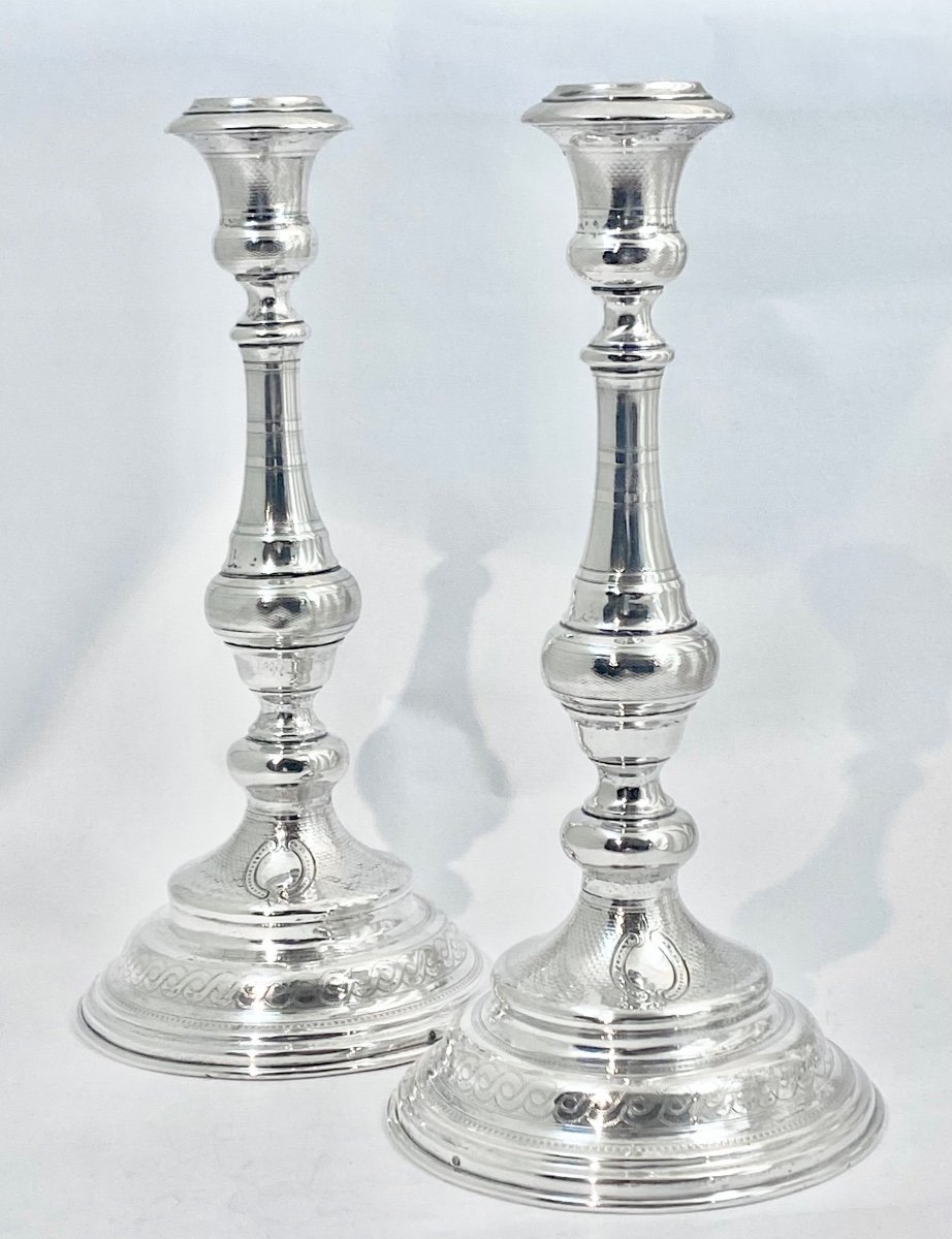 Pair Of Napoleon III Candlesticks, Sterling Silver, Austria-hungary 1870-1880-photo-3