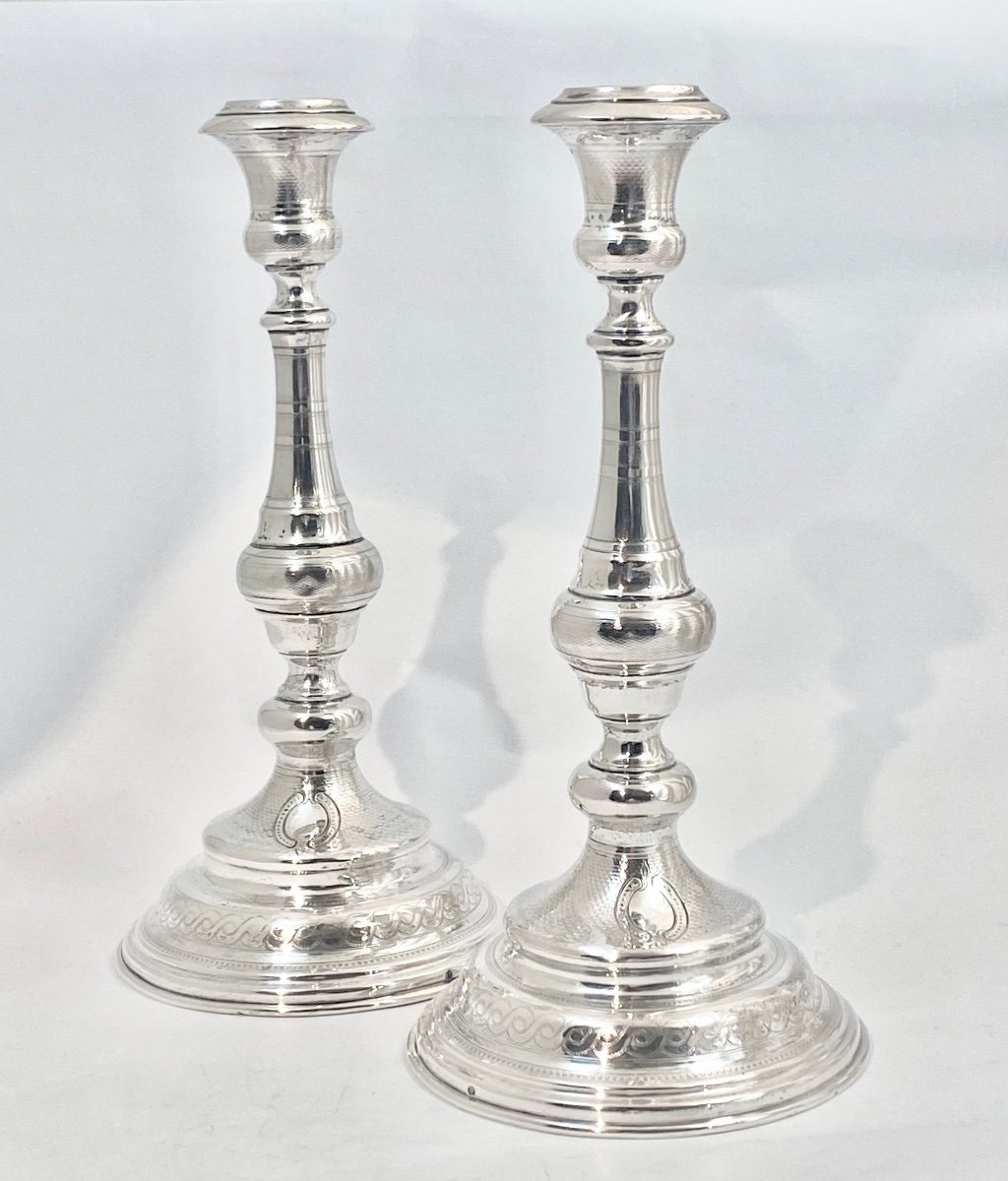 Pair Of Napoleon III Candlesticks, Sterling Silver, Austria-hungary 1870-1880