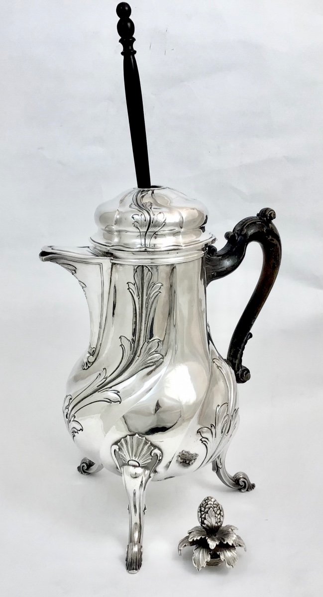 Sumptuous  Chocolate Pot Louis XV, Bruges 1754, Johannes II Herremans, Sterling Silver-photo-8