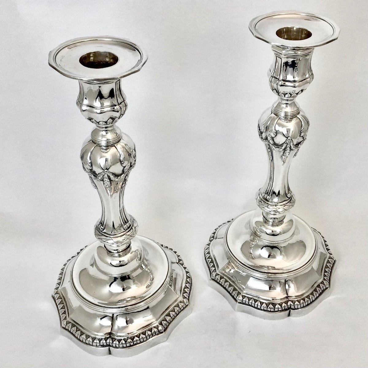 Lille 1782, Fr.-Joseph Baudoux, Paire De Flambeaux D’époque Louis XVI En Argent Massif -photo-2