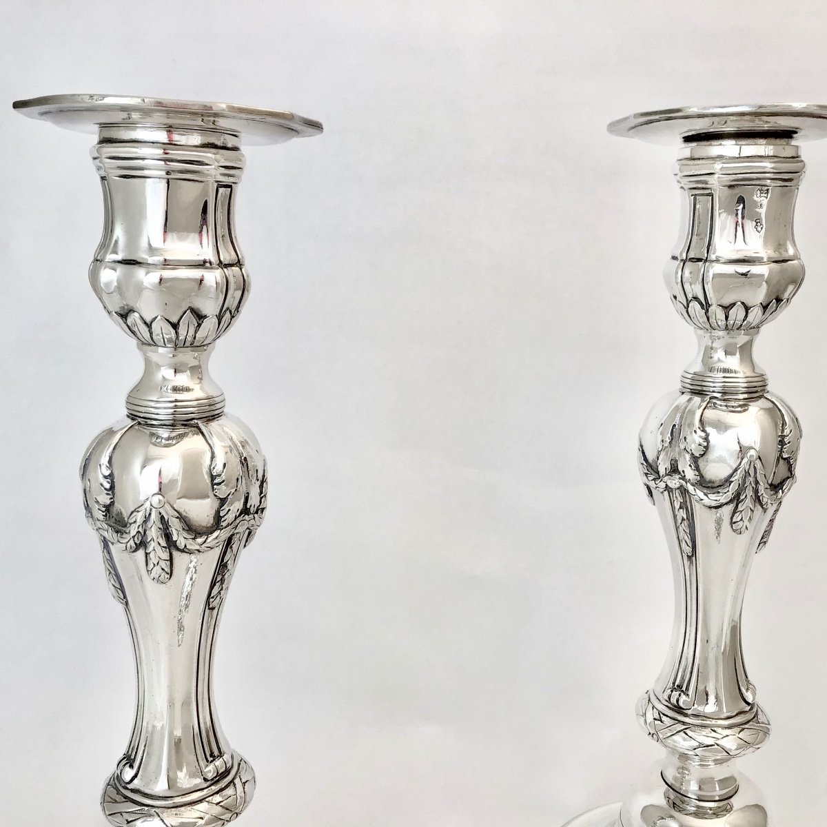 Lille 1782, Fr.-Joseph Baudoux, Paire De Flambeaux D’époque Louis XVI En Argent Massif -photo-4