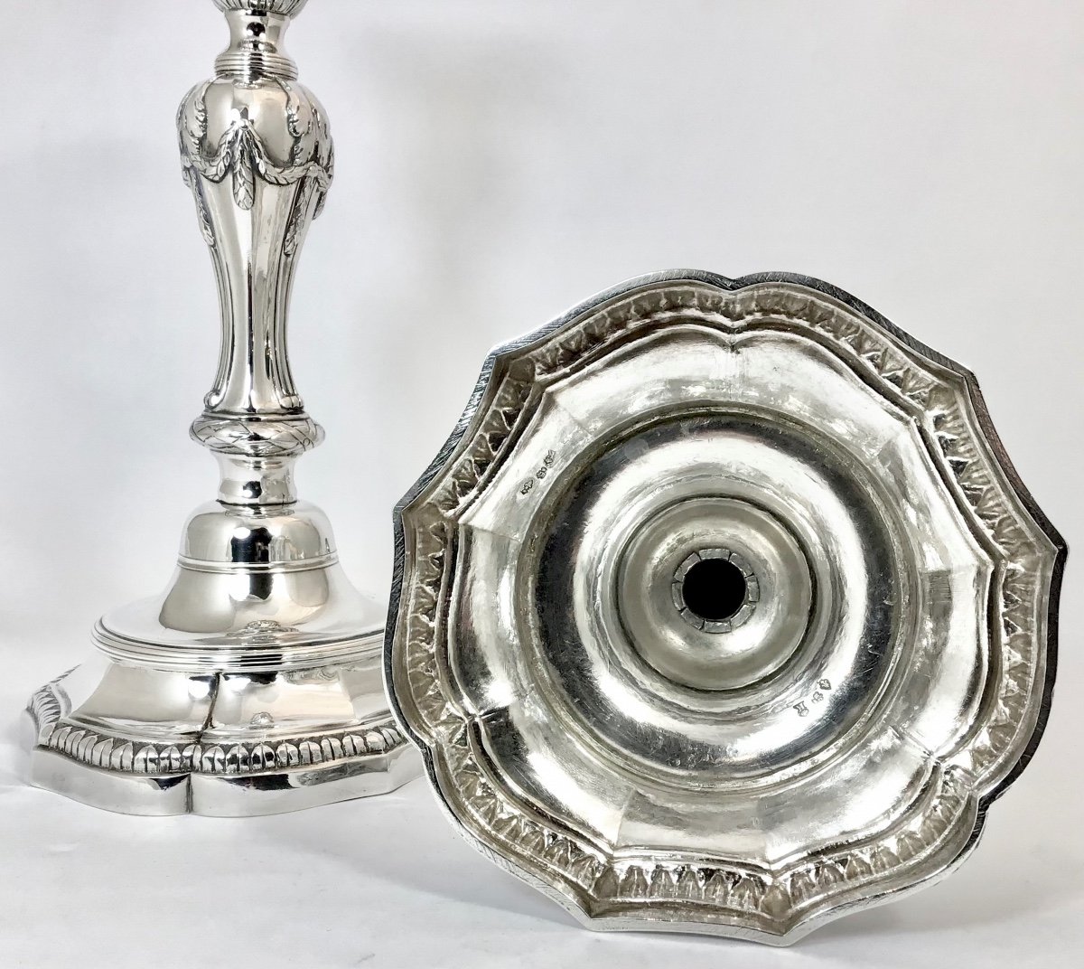 Lille 1782, Fr.-Joseph Baudoux, Paire De Flambeaux D’époque Louis XVI En Argent Massif -photo-1