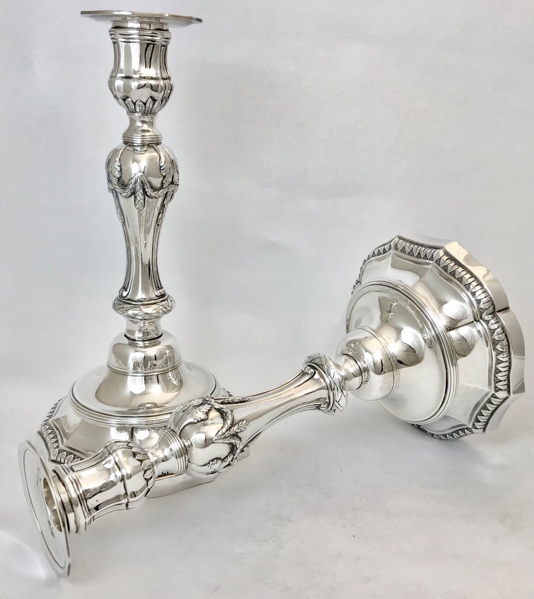 Lille 1782, Fr.-Joseph Baudoux, Paire De Flambeaux D’époque Louis XVI En Argent Massif -photo-2