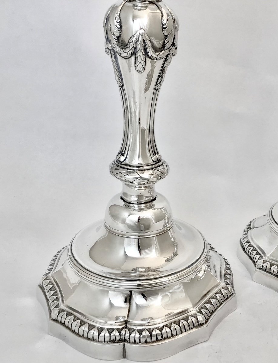 Lille 1782, Fr.-Joseph Baudoux, Paire De Flambeaux D’époque Louis XVI En Argent Massif -photo-3