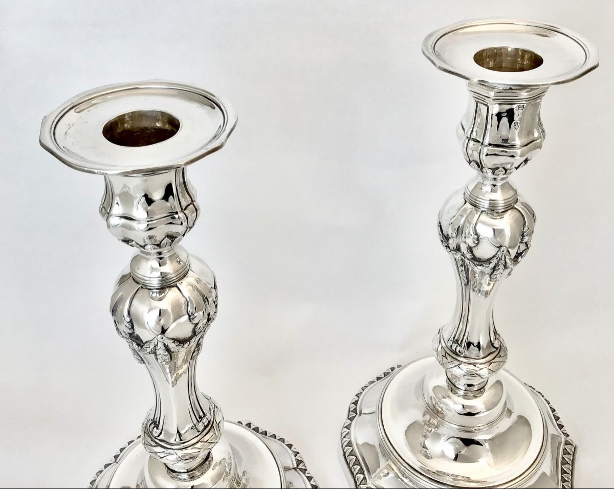 Lille 1782, Fr.-Joseph Baudoux, Paire De Flambeaux D’époque Louis XVI En Argent Massif -photo-4