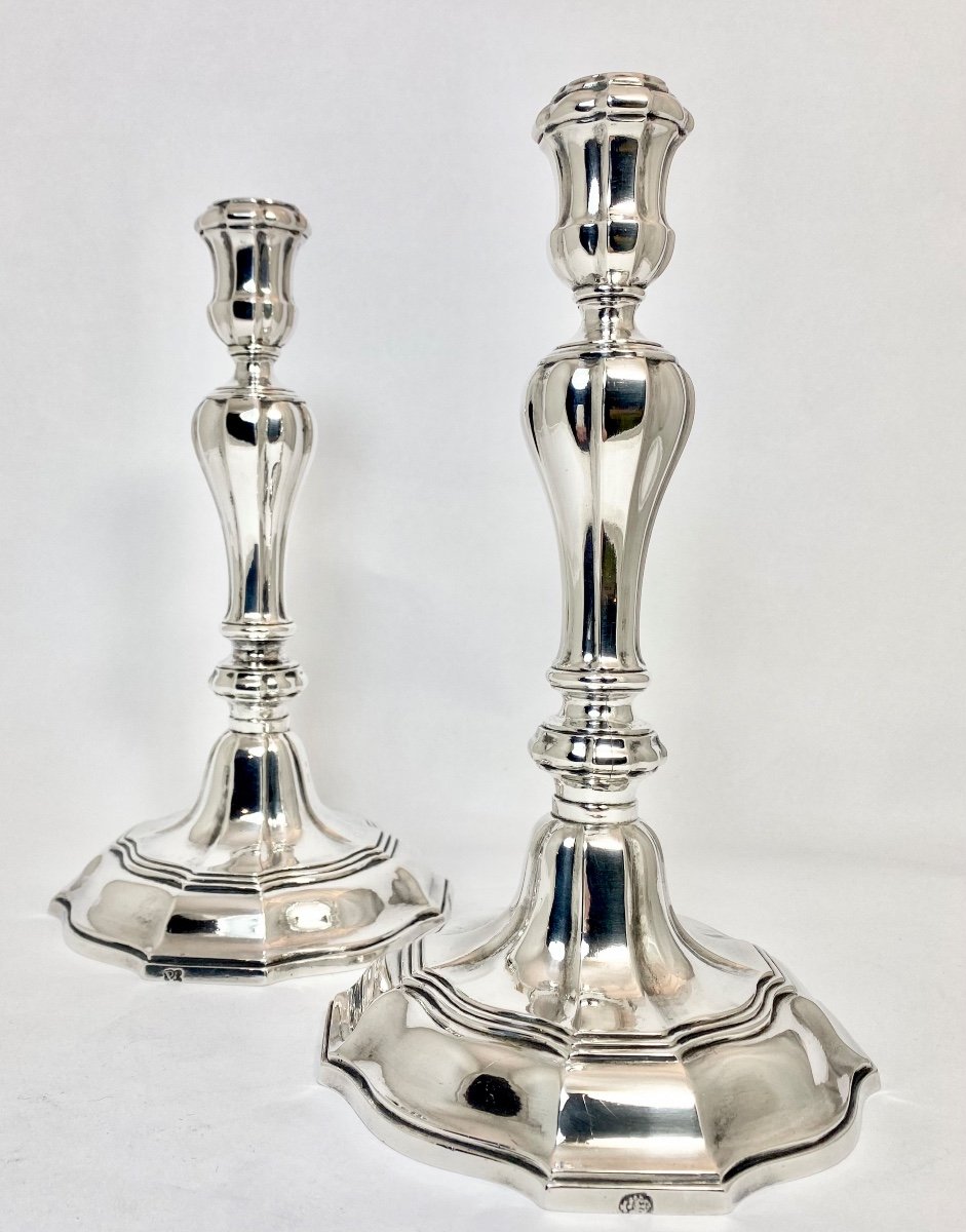 Brussels 1734-37, Sterling Silver, Petrus Van Eesbeeck, Pair Of Candlesticks-photo-6