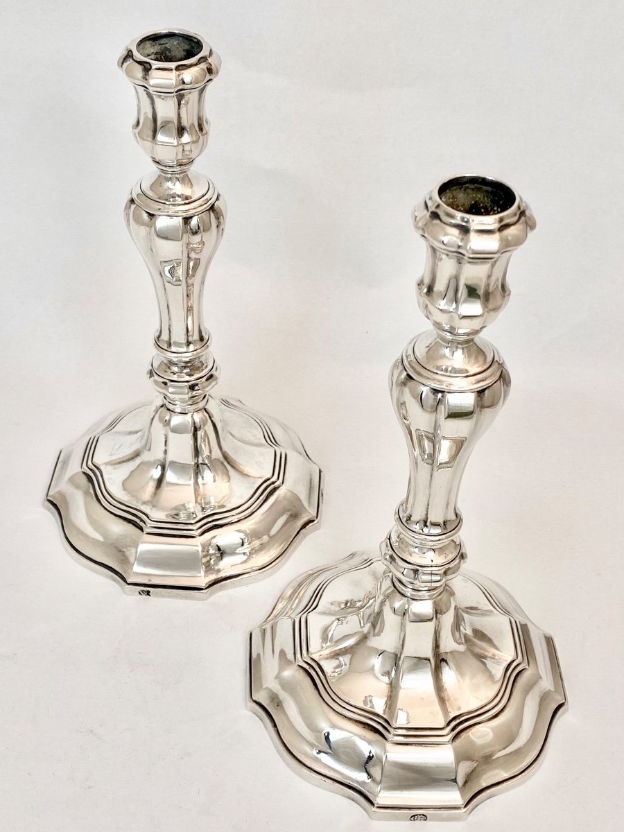 Brussels 1734-37, Sterling Silver, Petrus Van Eesbeeck, Pair Of Candlesticks-photo-7