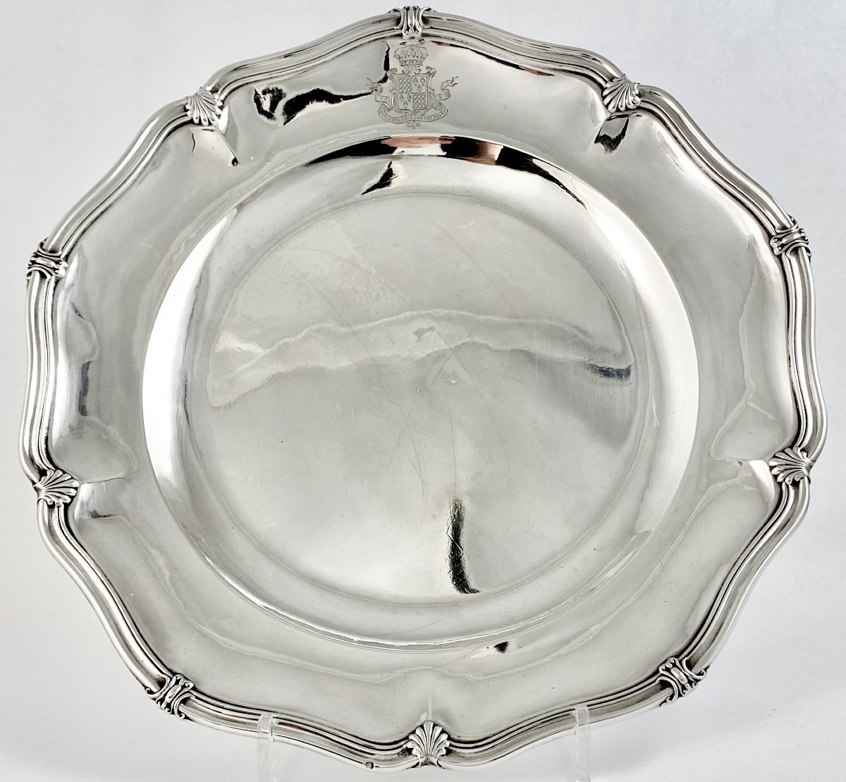 Dukes Of Rohan-chabot, Silver Dish, Aucoc Paris 1880-1910, 27 Cm, Potius Mori Quam Foedari-photo-4