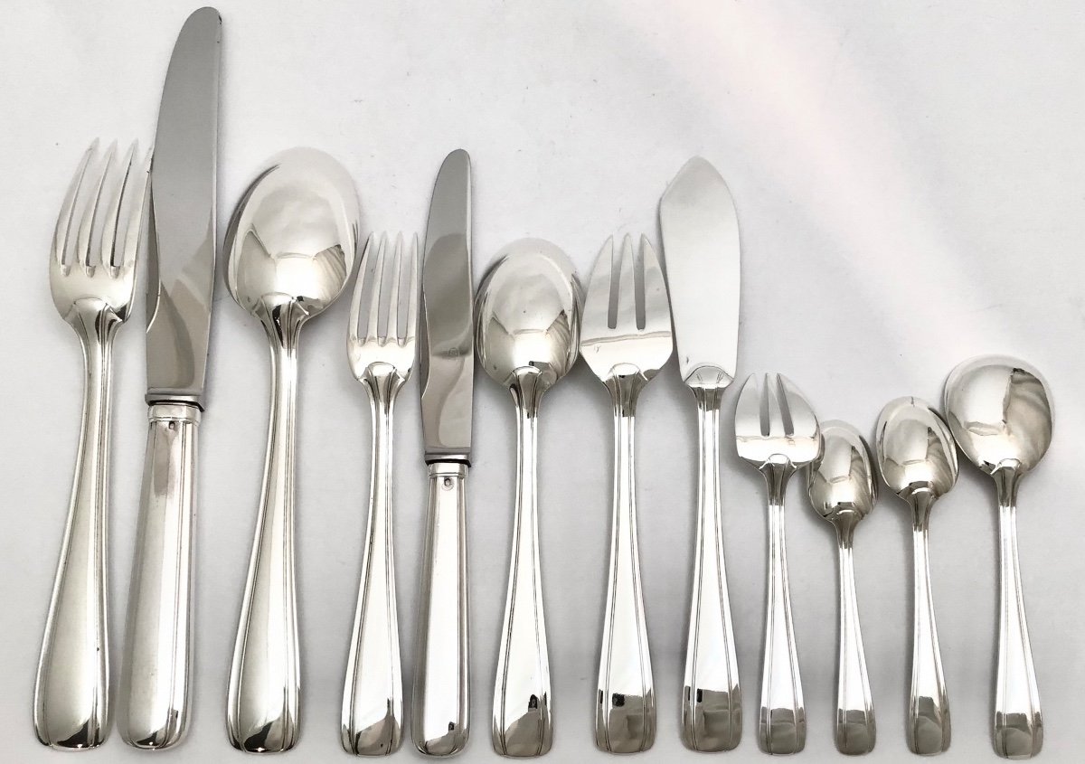 Canteen Of Cutlery 141 Pieces, Sterling Silver, Art Deco, Henri Lapparra, Circa 1925-1940-photo-6