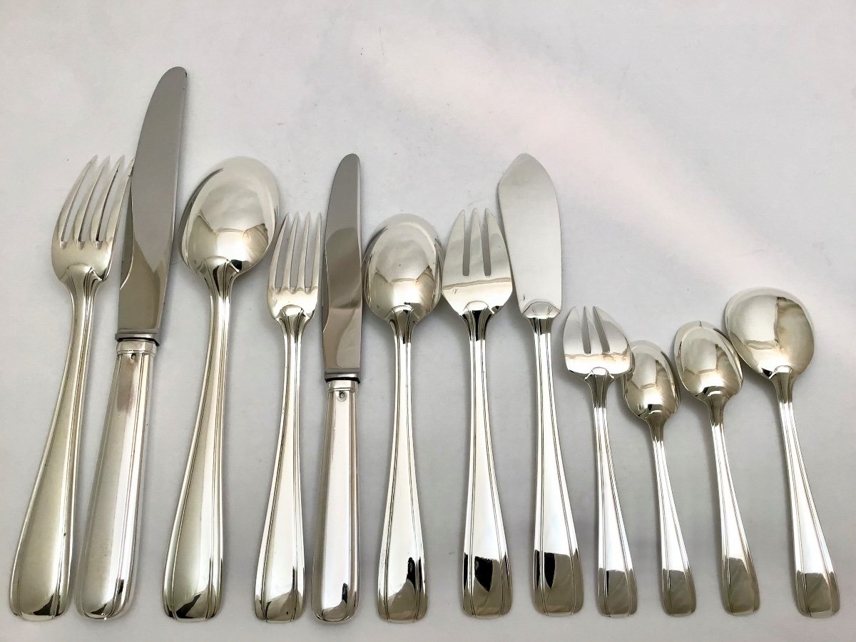 Canteen Of Cutlery 141 Pieces, Sterling Silver, Art Deco, Henri Lapparra, Circa 1925-1940-photo-7