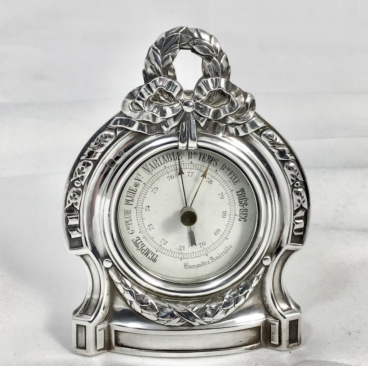 Baromètre De Bureau En Argent Massif, Paris 1880-1900, Risler Et Carré-photo-4