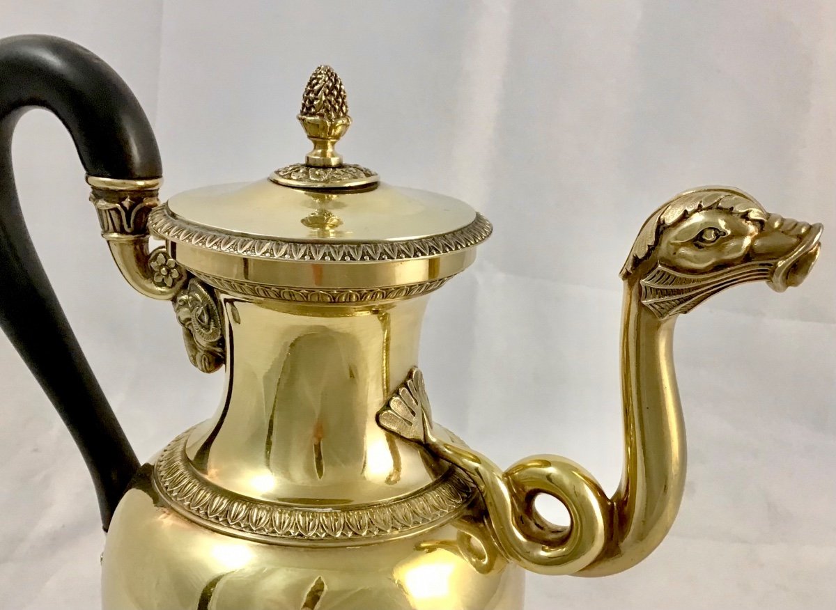 Paris 1819-38, Marc-augustin Lebrun, Vermeil Coffee Pot, Charles X Period, Solid Silver -photo-3