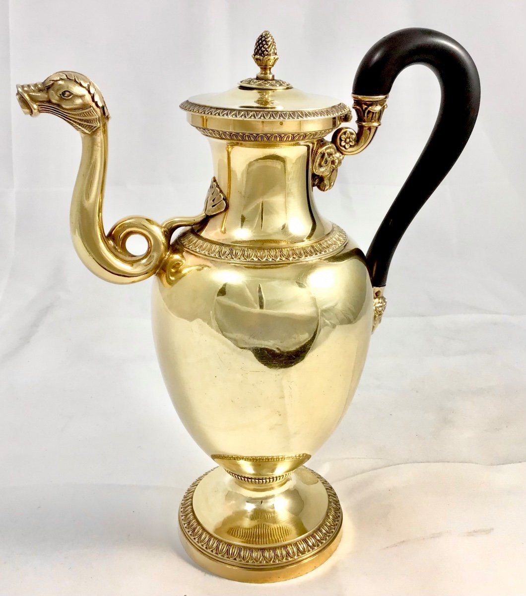 Paris 1819-38, Marc-augustin Lebrun, Vermeil Coffee Pot, Charles X Period, Solid Silver -photo-5