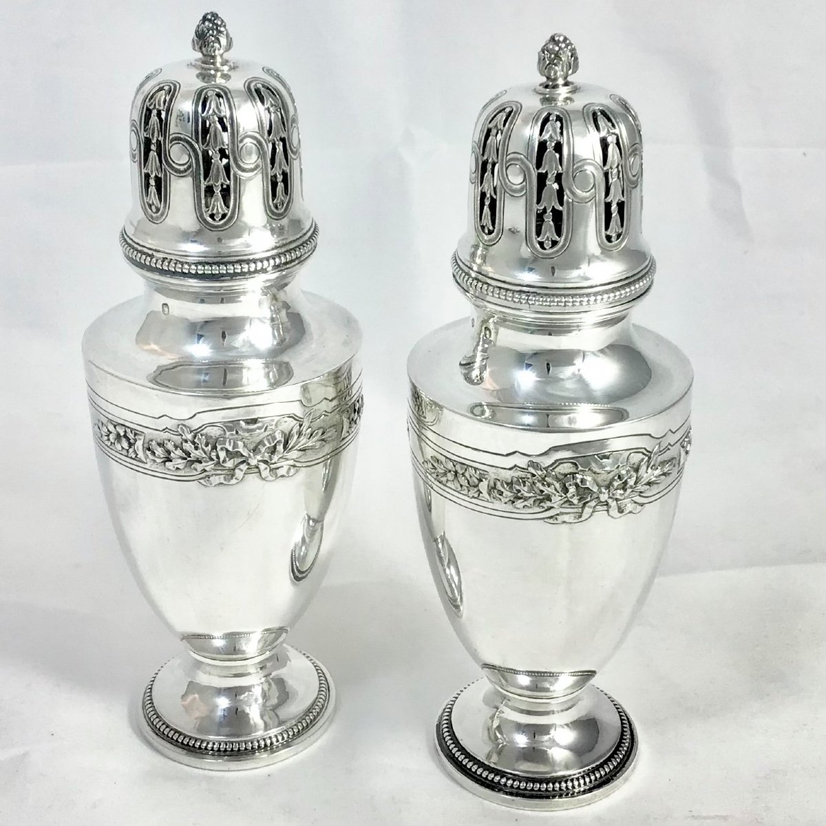 Paire De Saupoudroirs, Argent Massif , Paris Vers 1880-1910-photo-5
