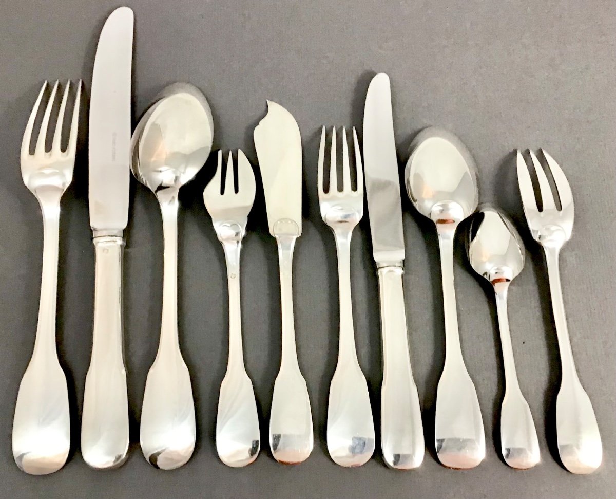 Têtard Frères, Canteen  120 Pieces In Sterling Silver, “plain Fidle ” Or Cluny -photo-1