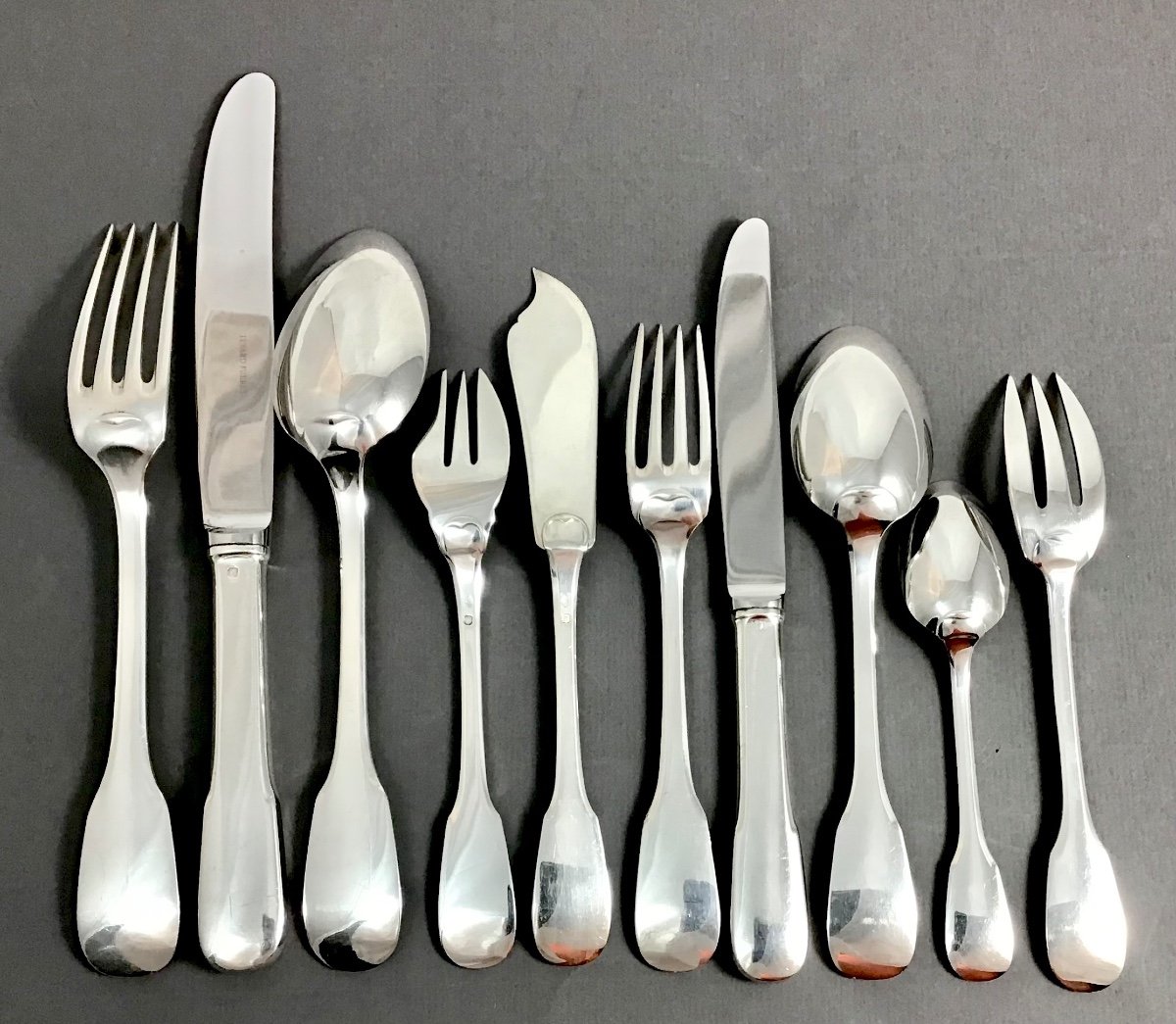 Têtard Frères, Canteen  120 Pieces In Sterling Silver, “plain Fidle ” Or Cluny -photo-6