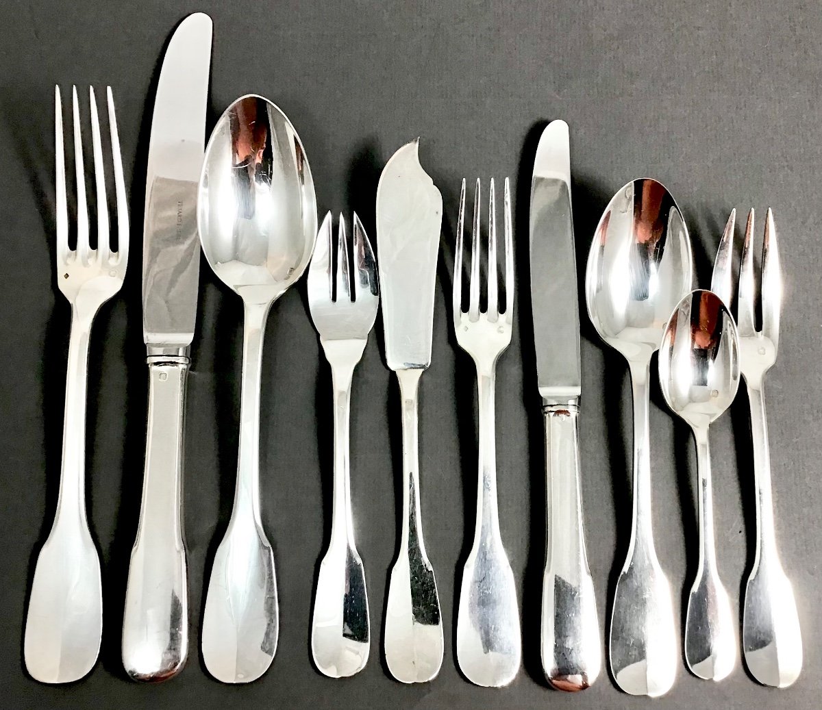 Têtard Frères, Canteen  120 Pieces In Sterling Silver, “plain Fidle ” Or Cluny -photo-8