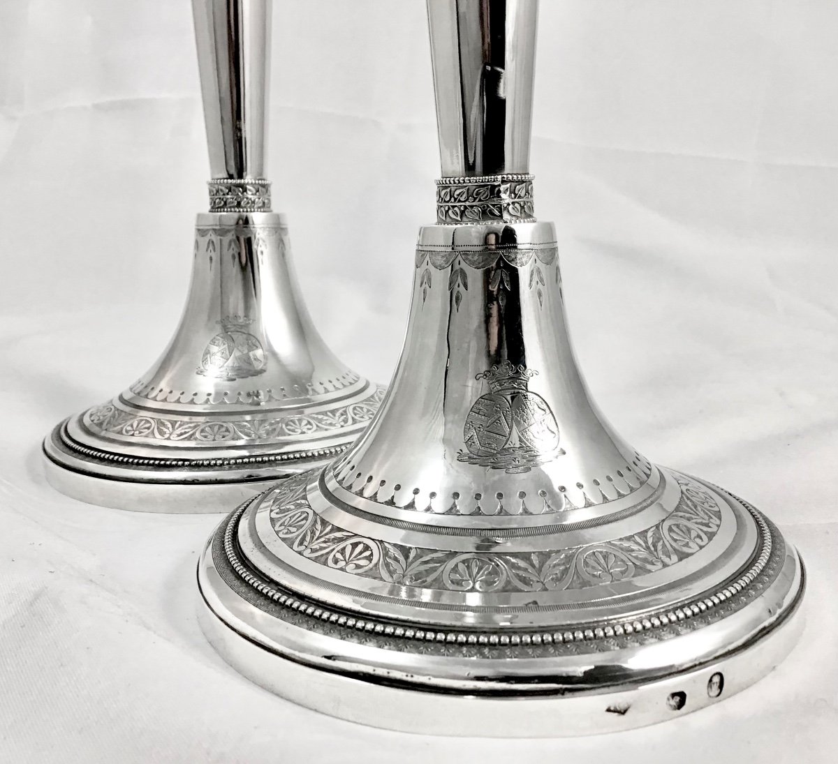 Gand 1798-1809 , Armoiries De Behault-Limnander, Flambeaux Empire , Argent Massif Pieter Colle-photo-2