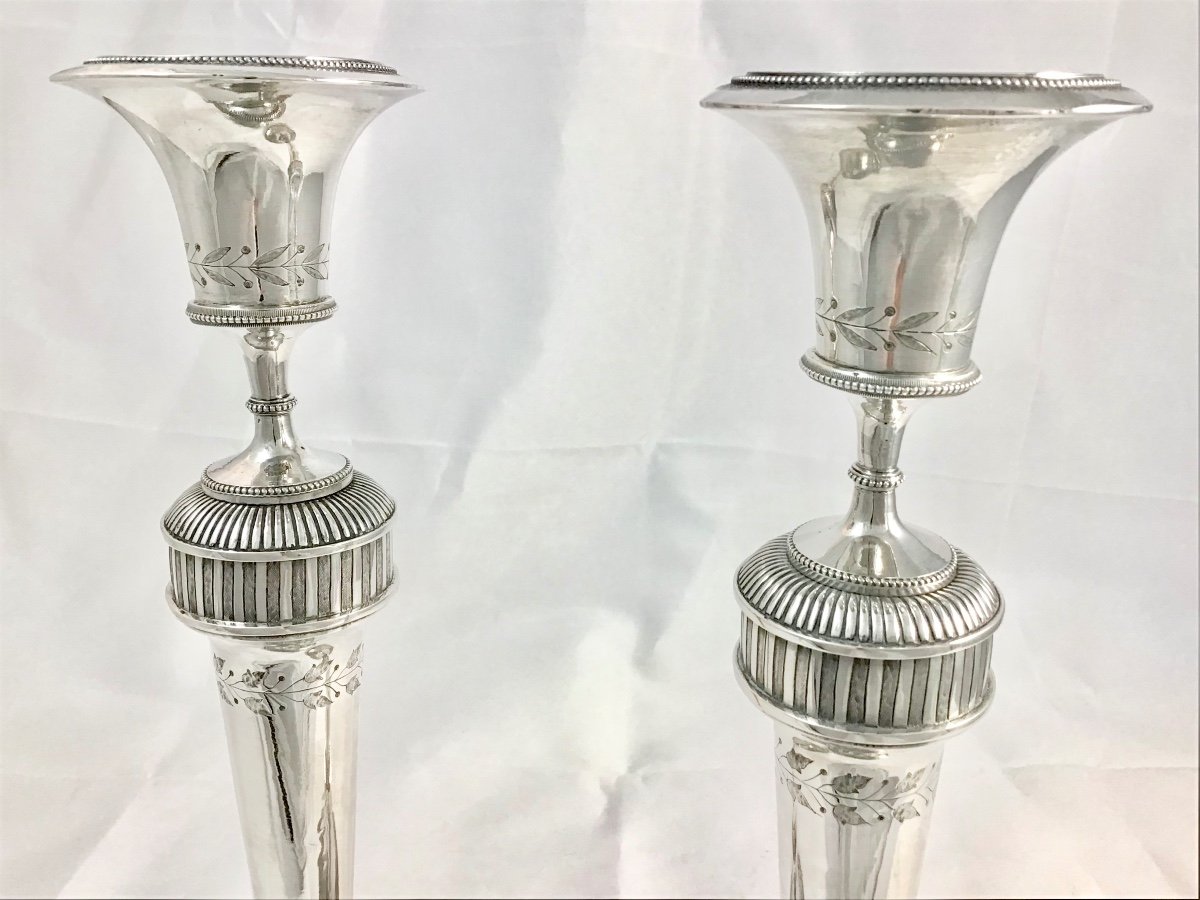 Gand 1798-1809 , Armoiries De Behault-Limnander, Flambeaux Empire , Argent Massif Pieter Colle-photo-7