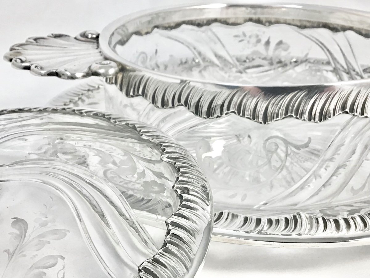  Tall Terrine In Crystal And Silver, France Circa 1880-1900, Louis XV Style-photo-2