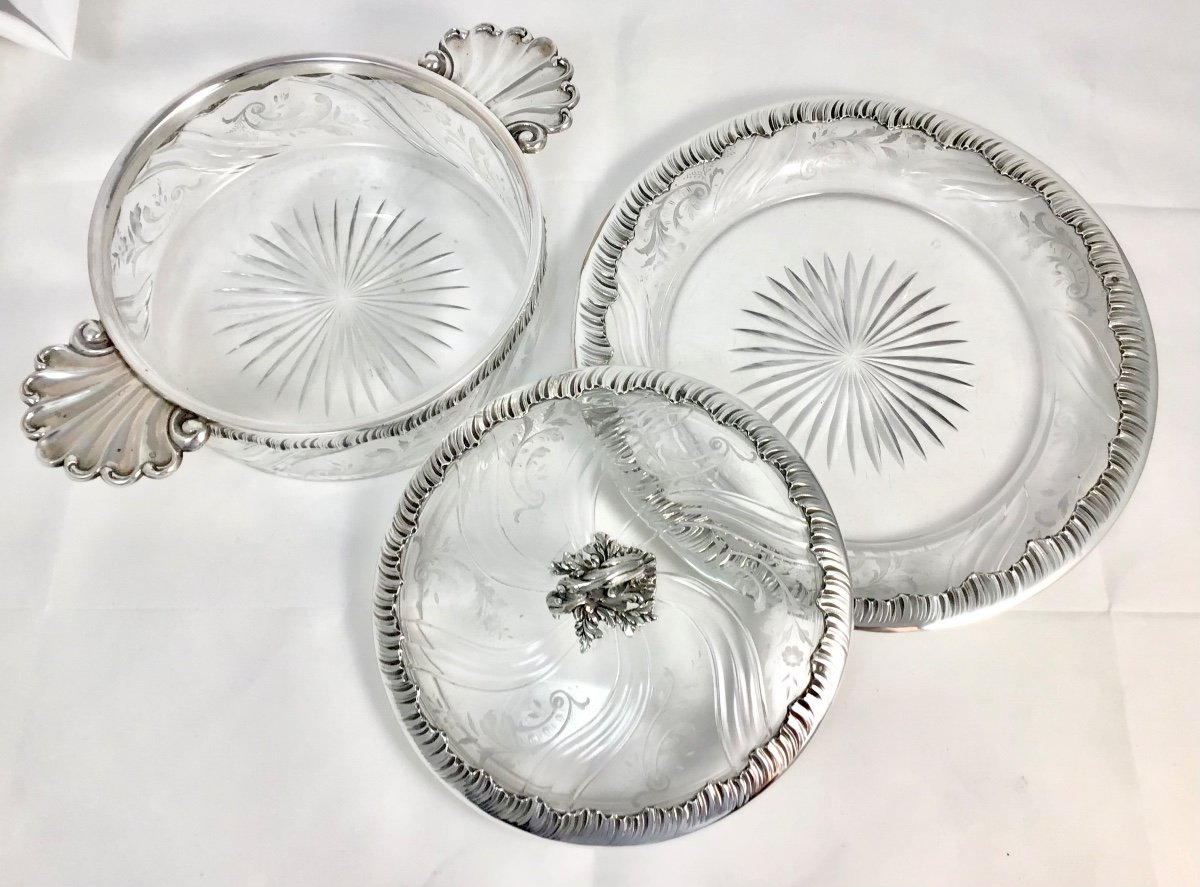  Tall Terrine In Crystal And Silver, France Circa 1880-1900, Louis XV Style-photo-3